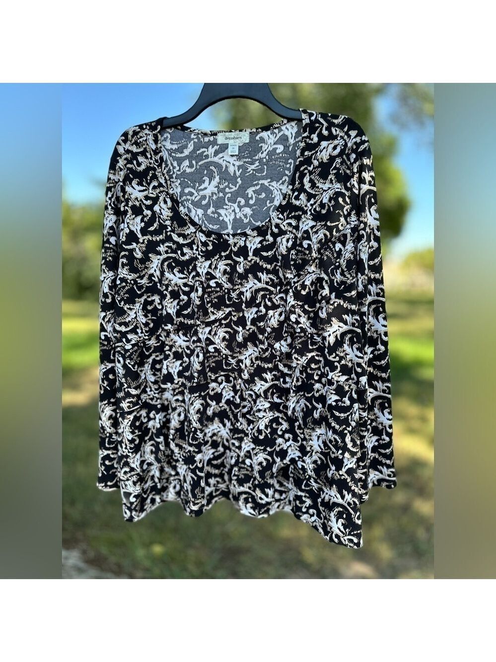 Dress Barn 2X Elegant Tiered Tunic Blouse Black & Gold Dressy Wedding Socials